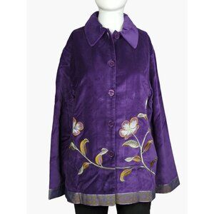 Vintage Jessica Holbrook S Purple Embroidered Floral Jacket New